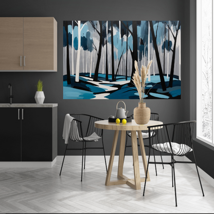 Abstract Boslandschap in Blauw en Zwart poster