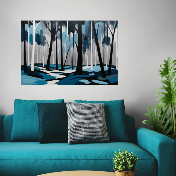 Abstract Boslandschap in Blauw en Zwart poster