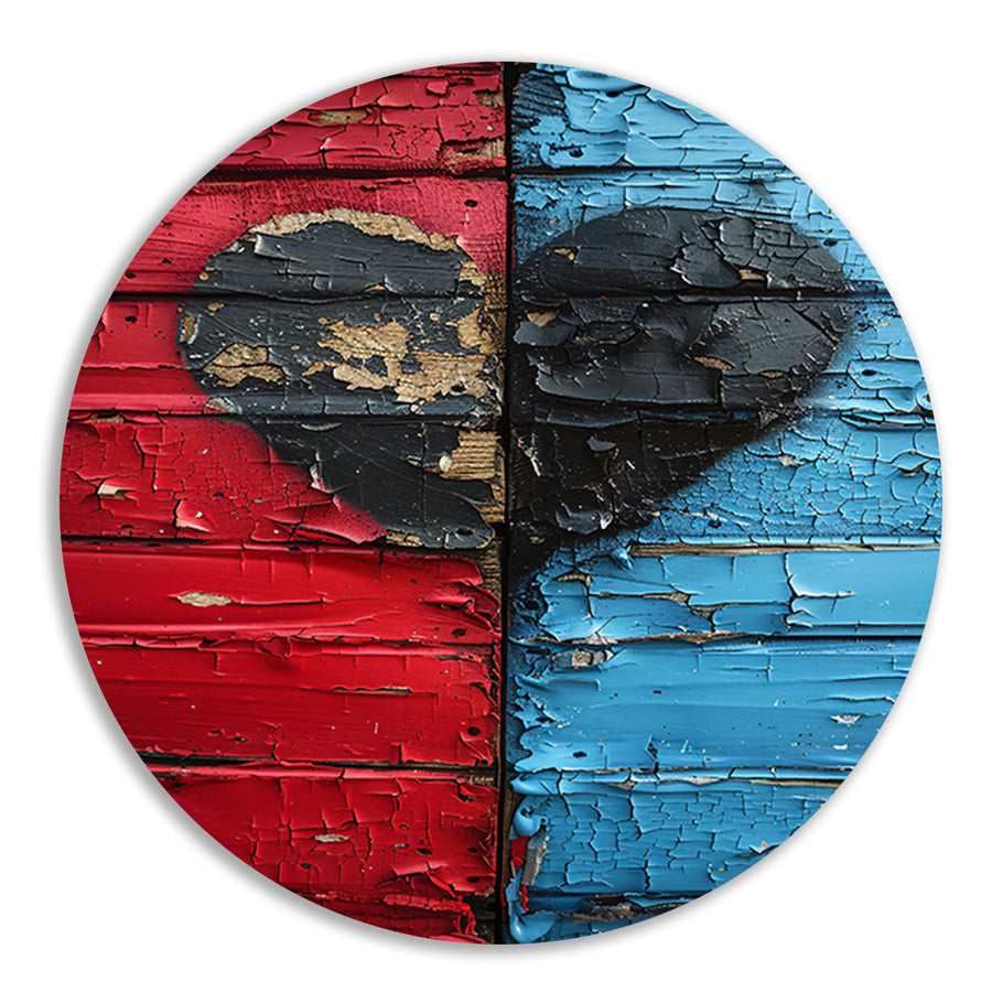 Gebroken Hart Graffiti op Rood Blauwe Houten Muur forex muurcirkel