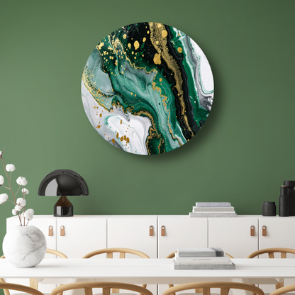 Groen Gouden Marmer Abstract Ontwerp aluminium muurcirkel