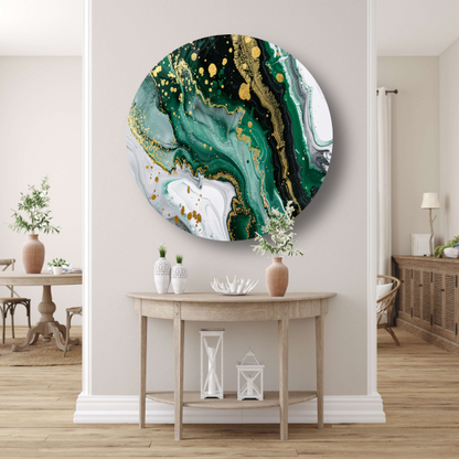 Groen Gouden Marmer Abstract Ontwerp aluminium muurcirkel