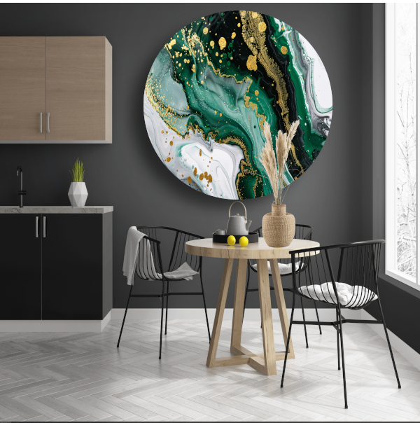 Groen Gouden Marmer Abstract Ontwerp aluminium muurcirkel