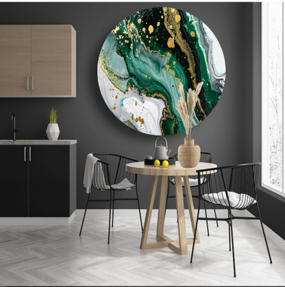 Groen Gouden Marmer Abstract Ontwerp aluminium muurcirkel