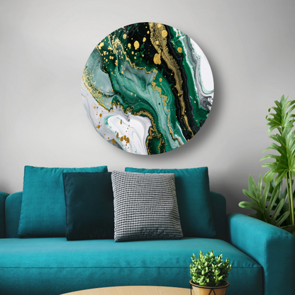 Groen Gouden Marmer Abstract Ontwerp aluminium muurcirkel
