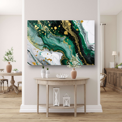 Groen Gouden Marmer Abstract Ontwerp canvas met baklijst