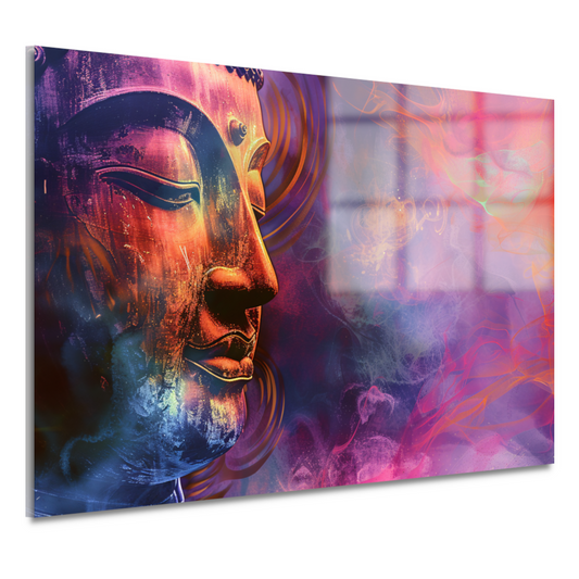 Boeddha in een Zee van Abstractie en Kleur acrylglas