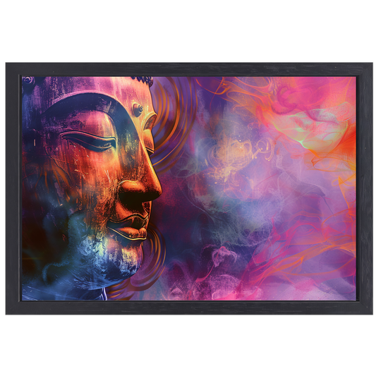 Boeddha in een Zee van Abstractie en Kleur canvas met baklijst