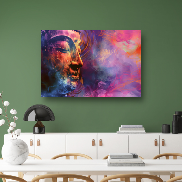 Boeddha in een Zee van Abstractie en Kleur canvas