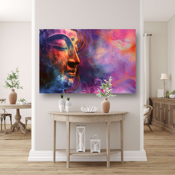 Boeddha in een Zee van Abstractie en Kleur canvas