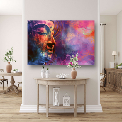 Boeddha in een Zee van Abstractie en Kleur canvas