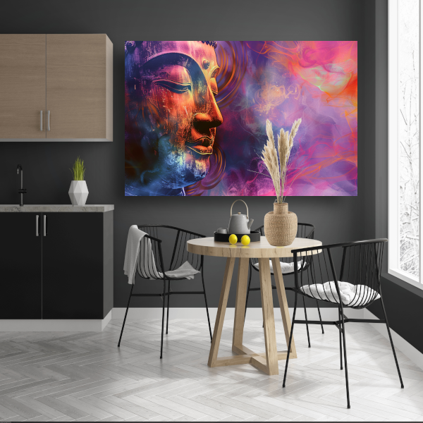 Boeddha in een Zee van Abstractie en Kleur canvas