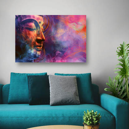Boeddha in een Zee van Abstractie en Kleur canvas