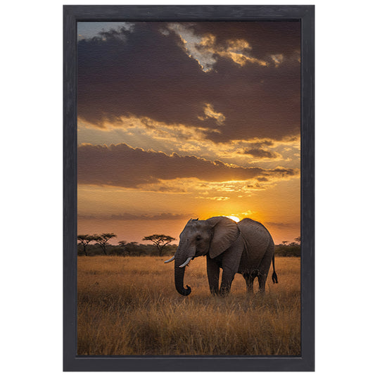 Majestueuze olifant bij Afrikaanse zonsondergang canvas met baklijst