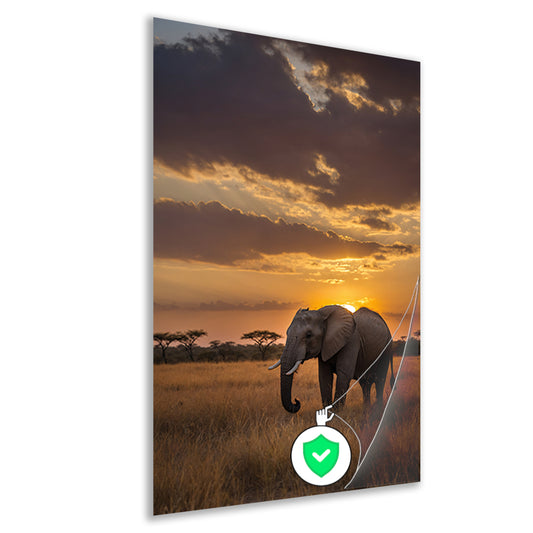 Majestueuze olifant bij Afrikaanse zonsondergang poster