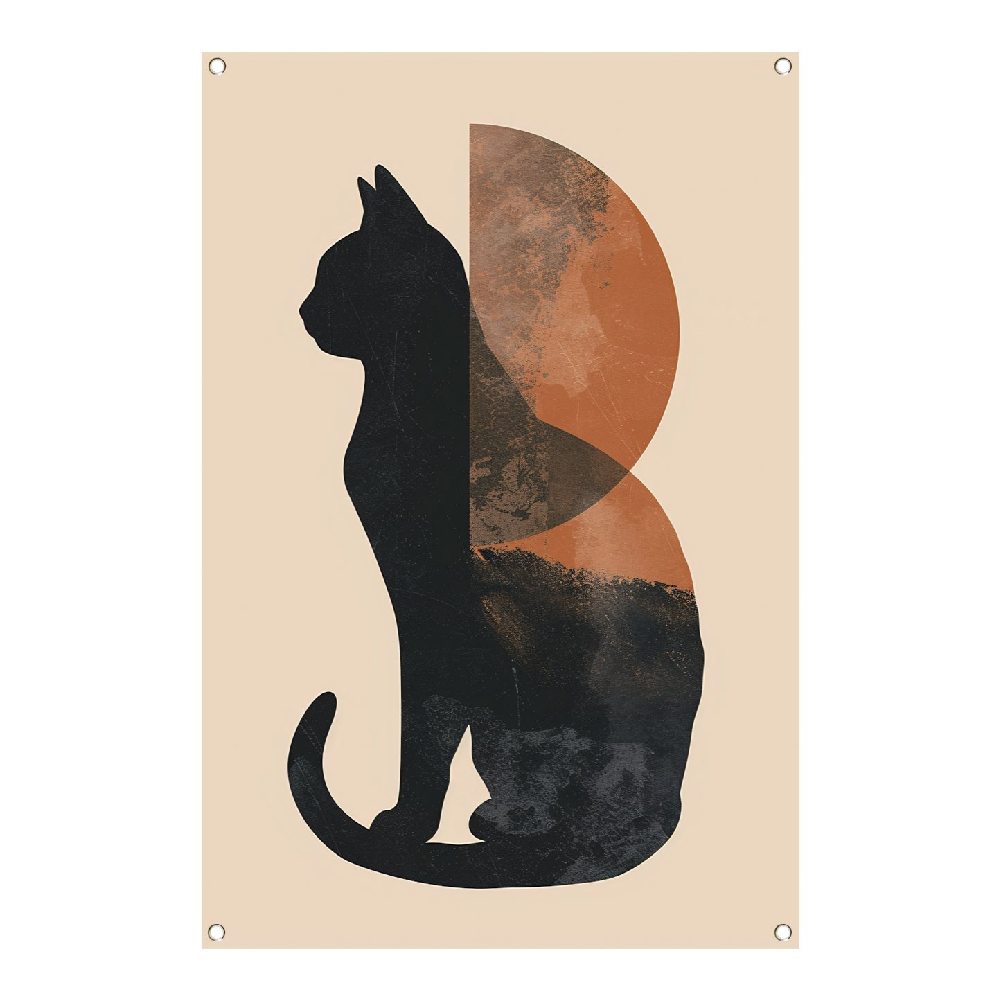 Minimalistische Kat en Maan in Aardetinten tuinposter
