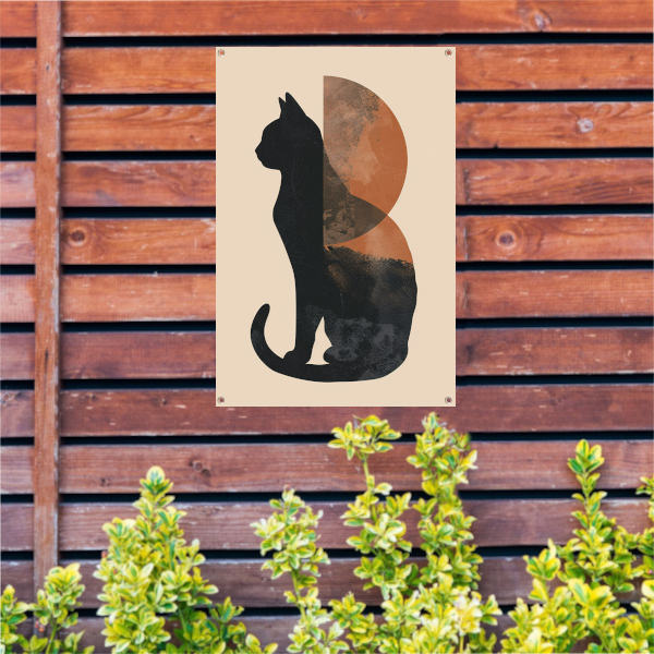 Minimalistische Kat en Maan in Aardetinten tuinposter