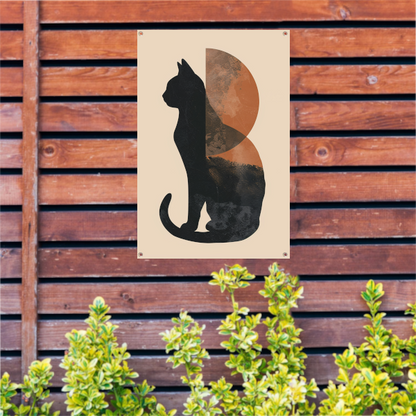 Minimalistische Kat en Maan in Aardetinten tuinposter