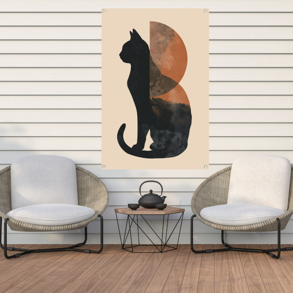 Minimalistische Kat en Maan in Aardetinten tuinposter