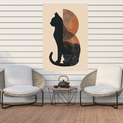 Minimalistische Kat en Maan in Aardetinten tuinposter
