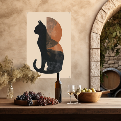 Minimalistische Kat en Maan in Aardetinten tuinposter