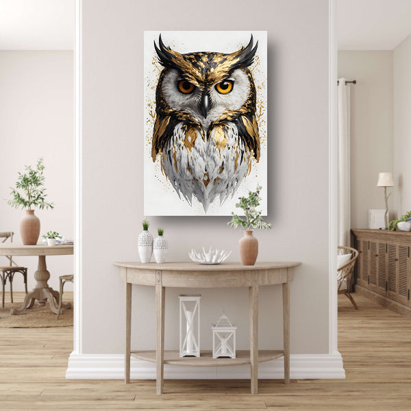 Majestueuze Gouden Uil op Wit acrylglas