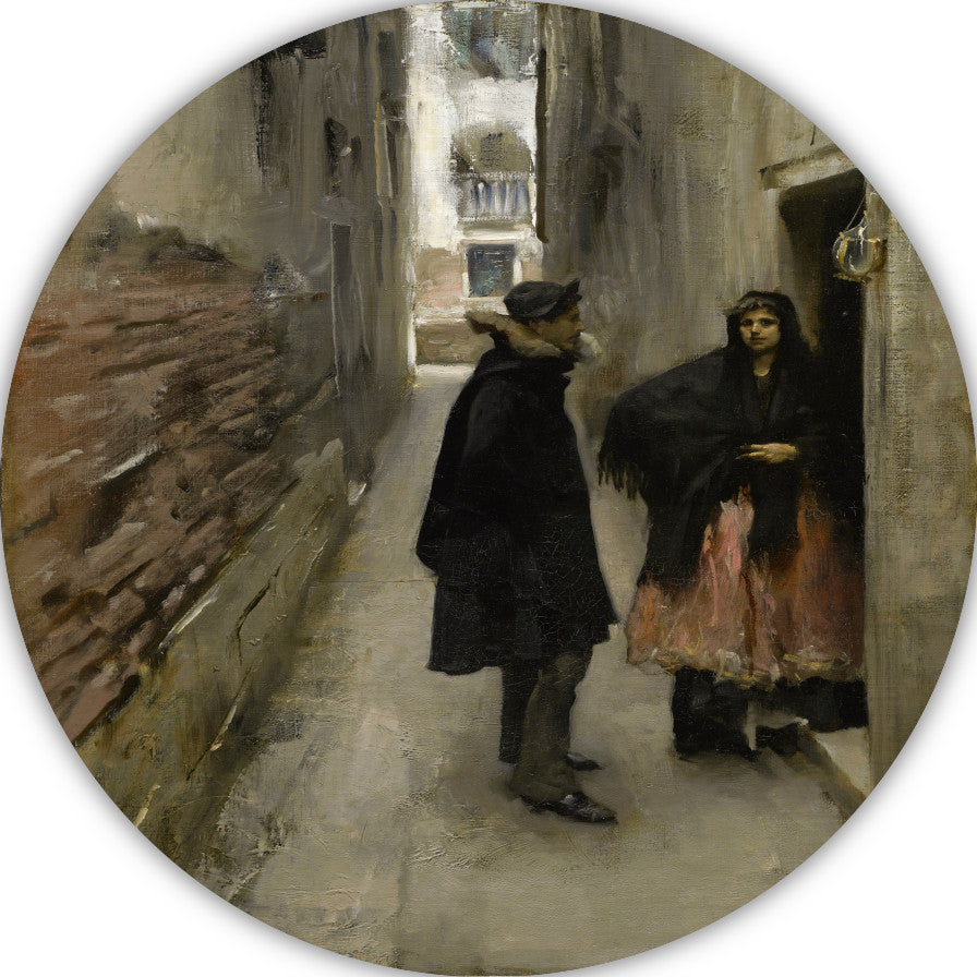 Een straat in Venetië - John Singer Sargent aluminium muurcirkel