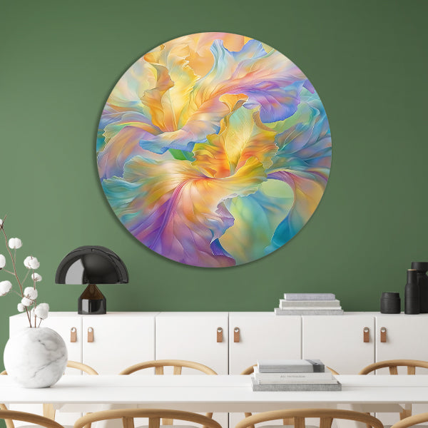 Abstracte bloem in pastelkleuren schilderij aluminium muurcirkel