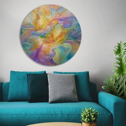Abstracte bloem in pastelkleuren schilderij aluminium muurcirkel