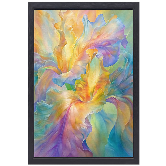 Abstracte bloem in pastelkleuren schilderij canvas met baklijst