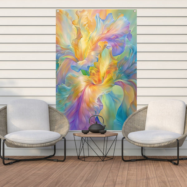 Abstracte bloem in pastelkleuren schilderij tuinposter