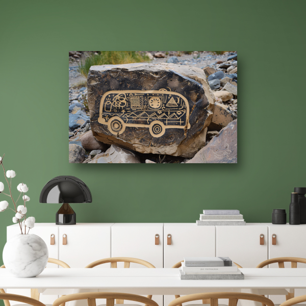 Street Art Bus op Rots canvas met baklijst