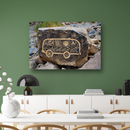 Street Art Bus op Rots canvas met baklijst