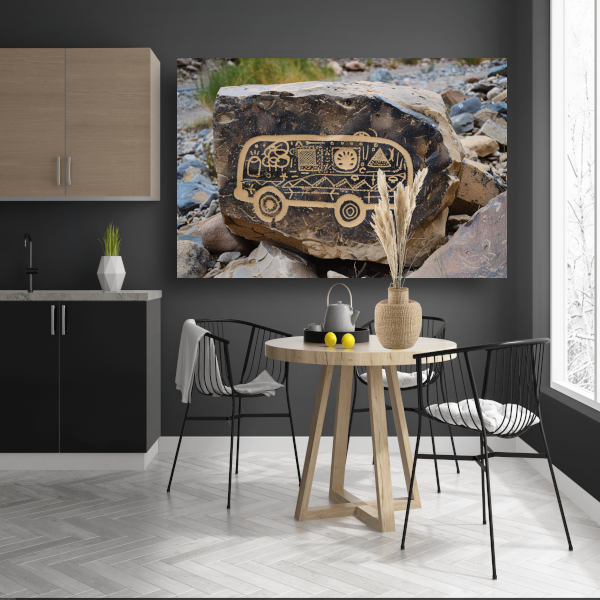 Street Art Bus op Rots canvas met baklijst