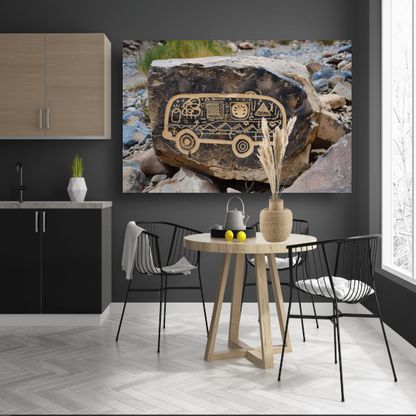 Street Art Bus op Rots canvas met baklijst