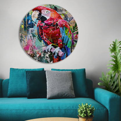Kleurrijke abstracte papegaai in graffiti-stijl aluminium muurcirkel