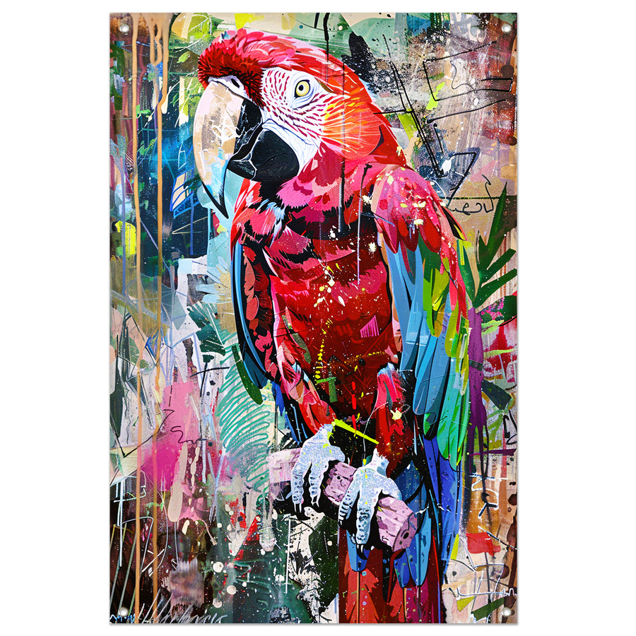 Kleurrijke abstracte papegaai in graffiti-stijl tuinposter