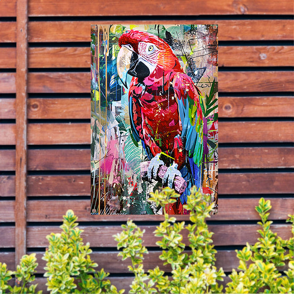 Kleurrijke abstracte papegaai in graffiti-stijl tuinposter