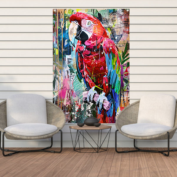Kleurrijke abstracte papegaai in graffiti-stijl tuinposter