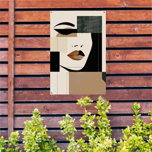 Abstracte vrouw in Art Deco stijl met beige tinten tuinposter