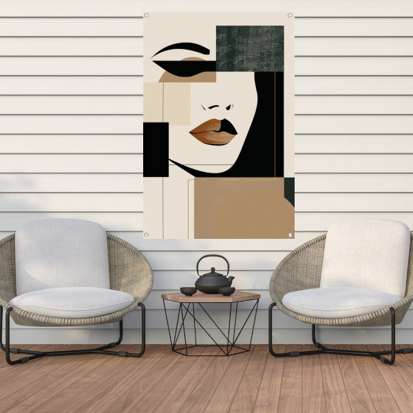 Abstracte vrouw in Art Deco stijl met beige tinten tuinposter