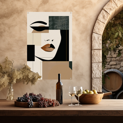 Abstracte vrouw in Art Deco stijl met beige tinten tuinposter