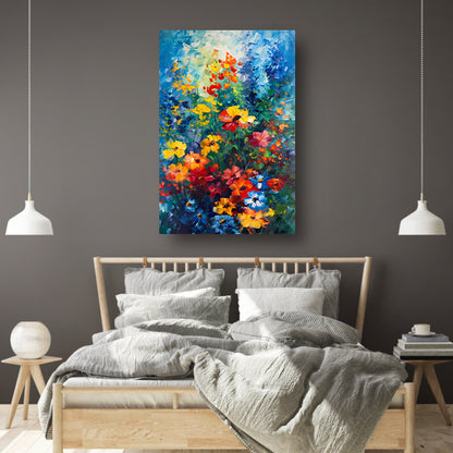 Kleurrijk abstract bloemenveld schilderij poster