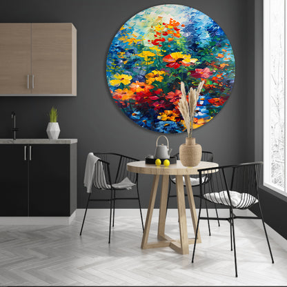 Kleurrijk abstract bloemenveld schilderij forex muurcirkel