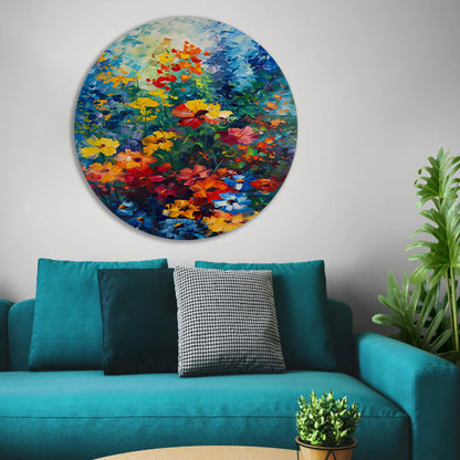 Kleurrijk abstract bloemenveld schilderij forex muurcirkel