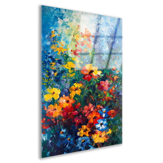 Kleurrijk abstract bloemenveld schilderij acrylglas