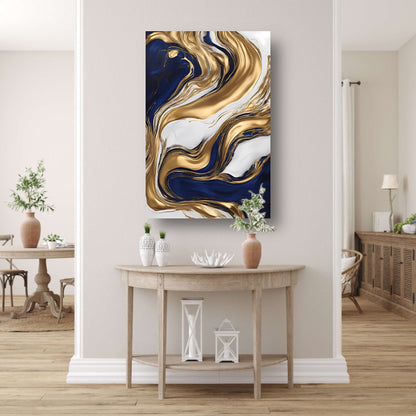Golvend Goud en Marine Abstract Ontwerp canvas
