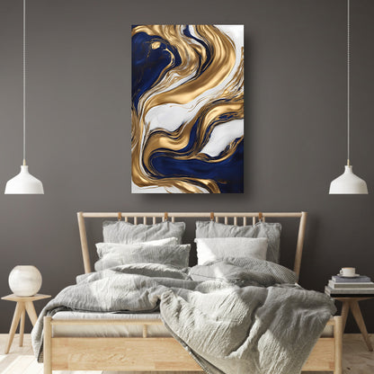Golvend Goud en Marine Abstract Ontwerp canvas