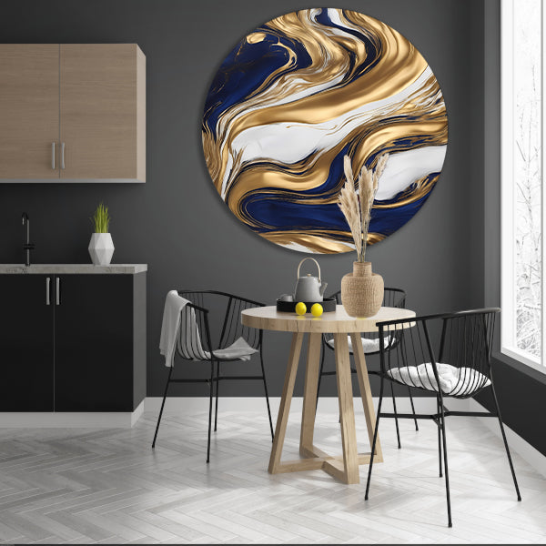 Golvend Goud en Marine Abstract Ontwerp forex muurcirkel