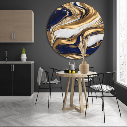 Golvend Goud en Marine Abstract Ontwerp forex muurcirkel