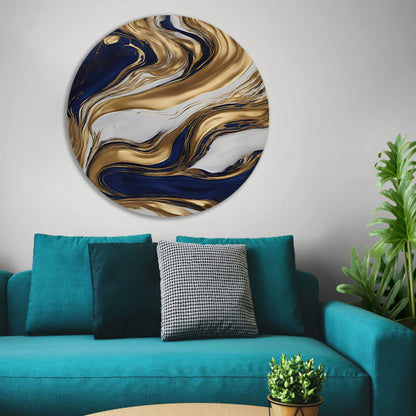 Golvend Goud en Marine Abstract Ontwerp forex muurcirkel
